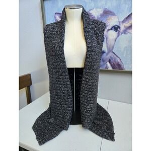 Eddie Bauer Women's M Black and White Open Knit Sleeveless Open Cardigan Sweater